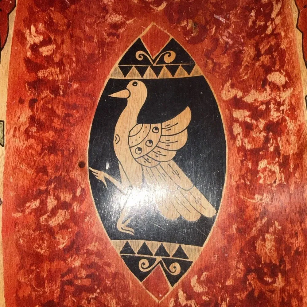 Vintage Mid-Century Philippine Carved Wood Tray Bowl Bird Handles 20” Monkeypod?